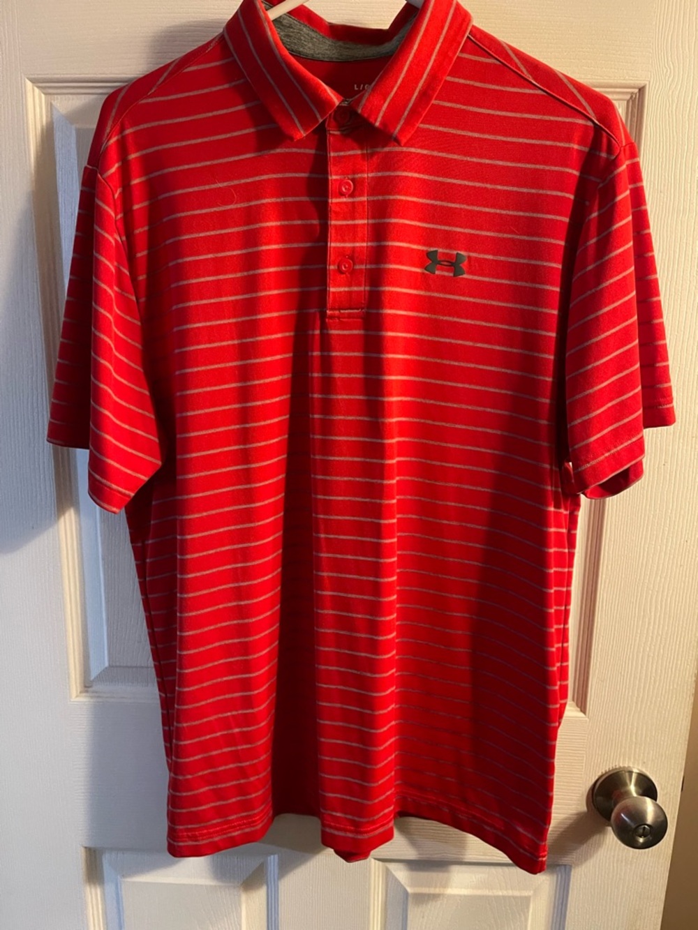 Under Armour Red Polo with Thin Gray Stripes